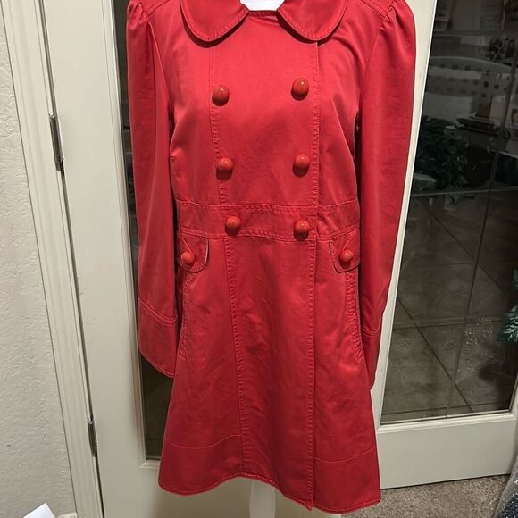 Marc Jacobs Womens L Oversized Button Trenchcoat Red Preppy Academia Gossip Girl